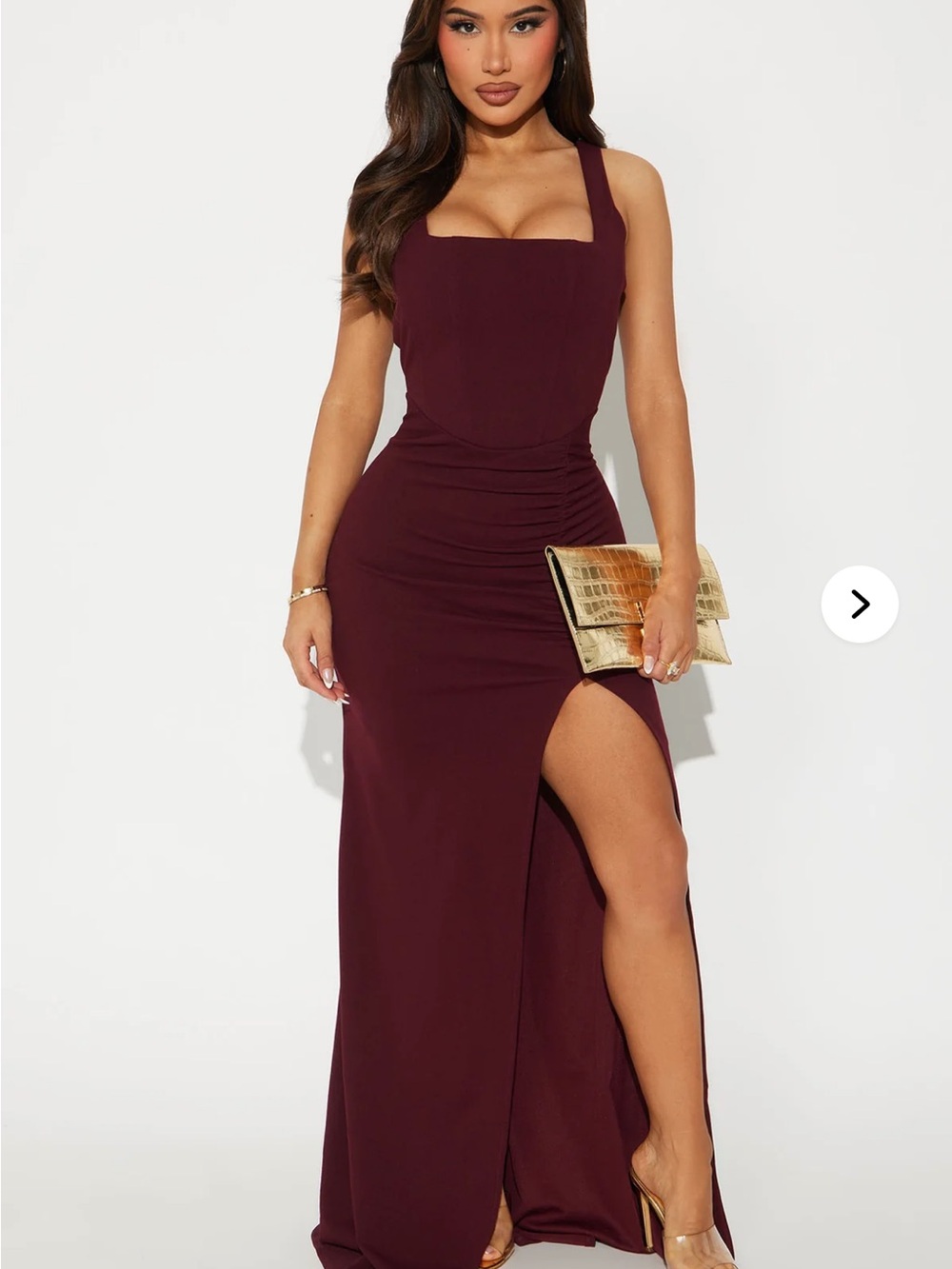 Fashion Nova Burgundy Square-Neck Maxi Dress with High Slit